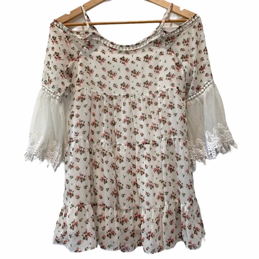 Girls Vintage Floral Tiered Ruffle Lace Dress
